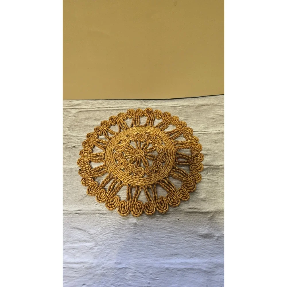 Raffia And Wicker Boho Flower Trivet Set Of Three Vintage Coiled Design